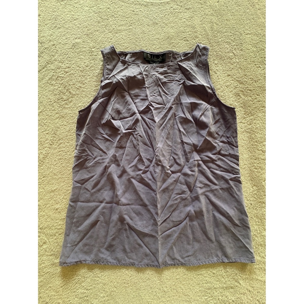 SILX Womens Small 100% Silk Tank Top Sleeveless Boat Neck Purple Minimalist